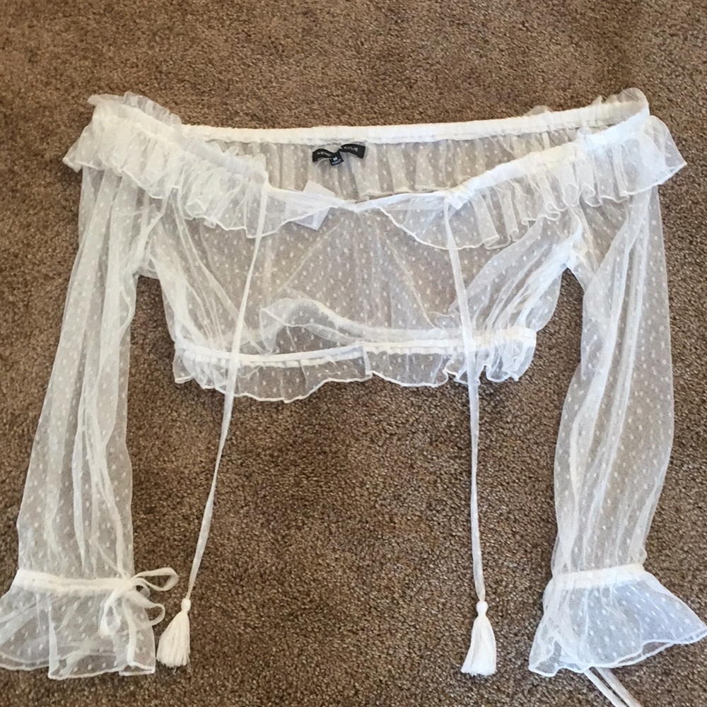 Mesh off the shoulder Kendall and Kylie crop top